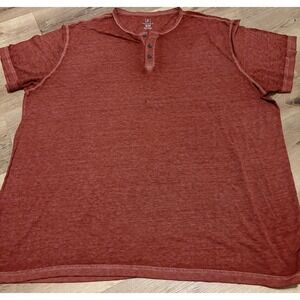 GEORGE Mens Red Heathered Henley Shirt Big Tall 3XL 3XG Casual Comfort